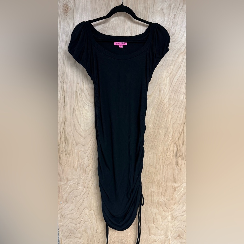 Betsey Johnson Black Midi Dress with Ruched Side Ties XL